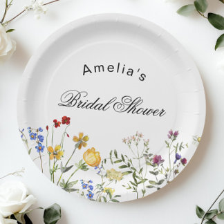 Minimalist Wildflower Bridal Shower Paper Plate