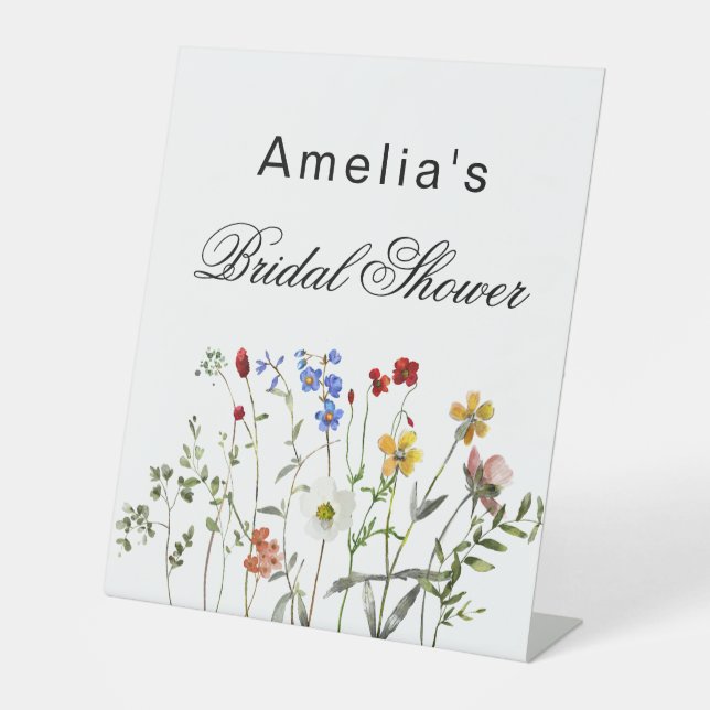 Minimalist Wildflower Bridal Shower Pedestal Sign (Front)