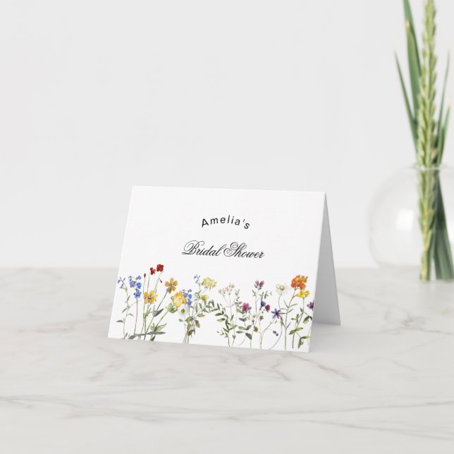 Minimalist Wildflower Bridal Shower Thank You Card (Front)