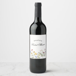 Minimalist Wildflower Bridal Shower Wine Label
