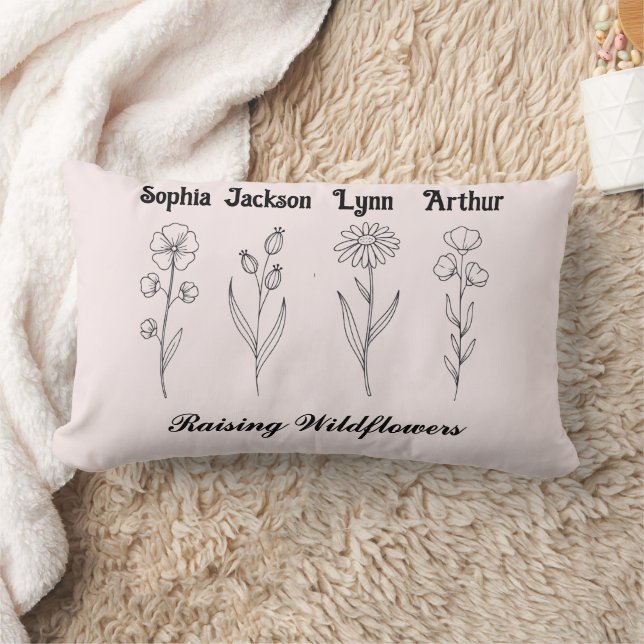 Minimalist Wildflower Custom Kids Name Keepsake Lumbar Cushion (Blanket)