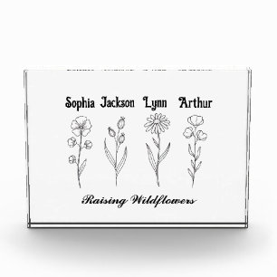 Minimalist Wildflower Custom Kids Name Keepsake Photo Block