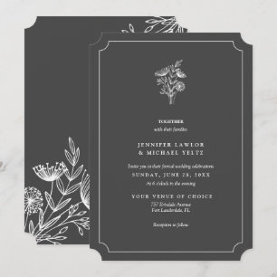 Minimalist Wildflower Dark Grey Wedding Invitation