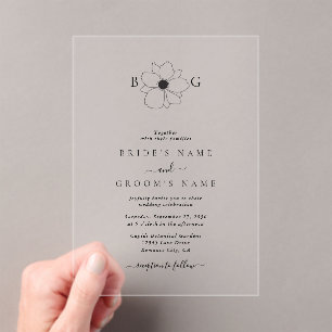 Minimalist Wildflower Hand-Drawn Monogram Wedding Acrylic Invitations