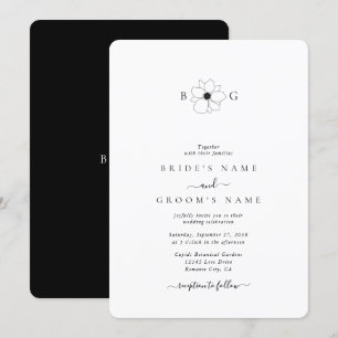 Minimalist Wildflower Hand-Drawn Monogram Wedding Invitation