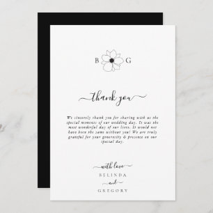 Minimalist Wildflower Hand-Drawn Monogram Wedding Thank You Card