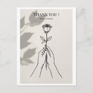 Minimalist Wildflower Line Art Wedding Thank You P Postcard