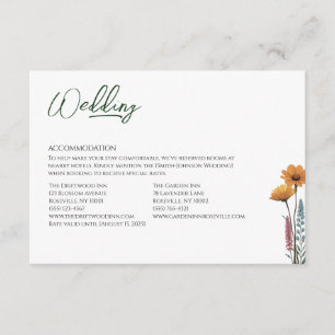 Minimalist Wildflower Micro Wedding Accommodation  Enclosure Card