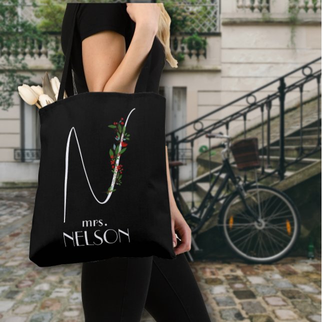 Minimalist wildflower monogram  teacher tote bag (Creator Uploaded)