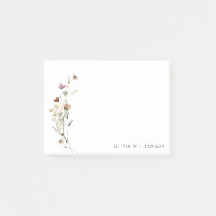 Minimalist Wildflower Personalised Name Stationery Post-it Notes