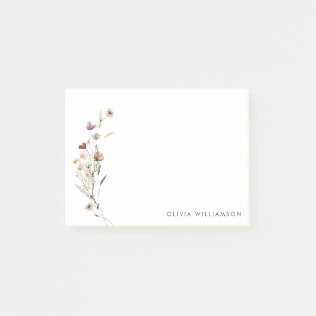 Minimalist Wildflower Personalised Name Stationery Post-it Notes (Front)