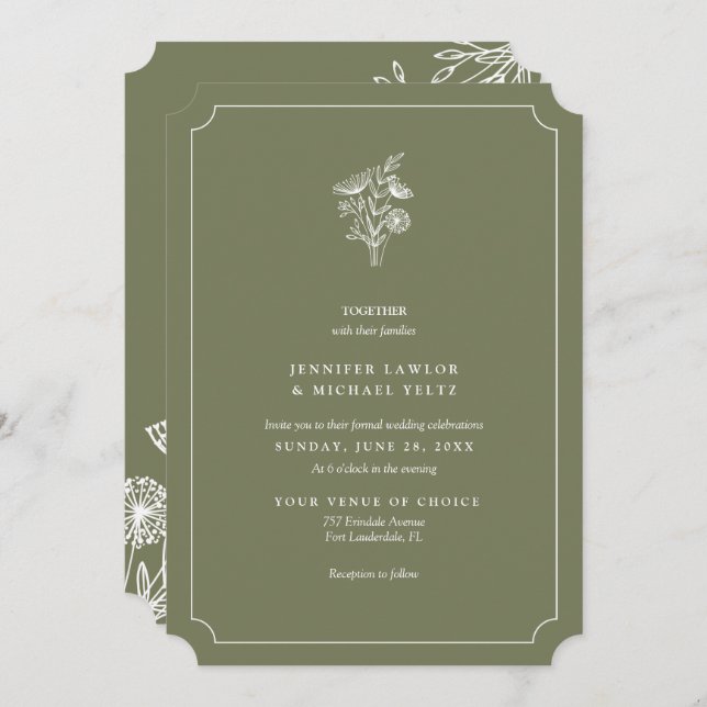 Minimalist Wildflower Sage Wedding Invitation (Front/Back)