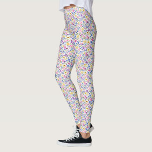 Minimalist Wildflower Seamless Pattern on White Leggings