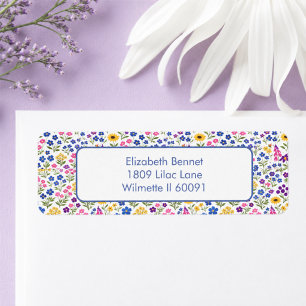 Minimalist Wildflower Seamless Pattern on White Return Address Label