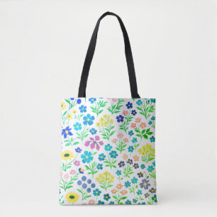 Minimalist Wildflower Seamless Pattern on White Tote Bag