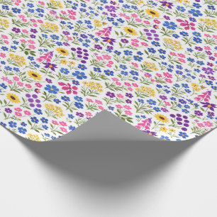 Minimalist Wildflower Seamless Pattern on White  Wrapping Paper