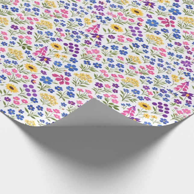 Minimalist Wildflower Seamless Pattern on White  Wrapping Paper (Corner)