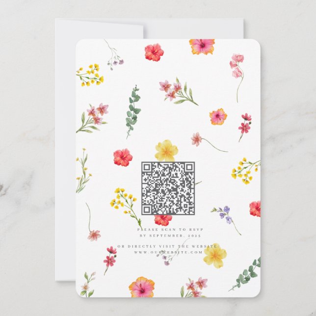 Minimalist Wildflower Spring Botanical  Wedding QR Invitation (Back)