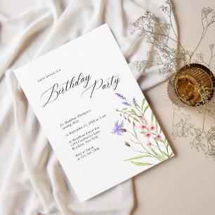 Minimalist Wildflower Watercolor Adult Birthday Invitation