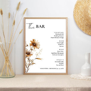 Minimalist Wildflower Wedding Drinks Bar Menu Poster