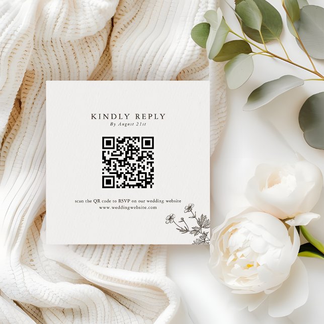 Minimalist Wildflower Wedding Website QR Code RSVP Card (Creator Uploaded)