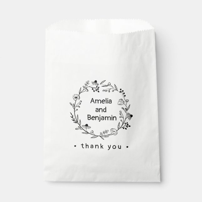 minimalist Wildflower Wreath Folk Rustic Wedding  Favour Bag (Front)