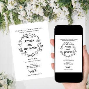 minimalist Wildflower Wreath Folk Rustic Wedding  Invitation