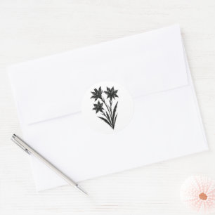 Minimalist Wildflowers Ink Brushstroke Art on Classic Round Sticker
