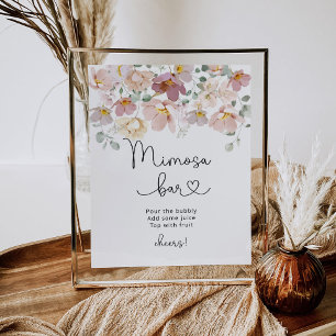 Minimalist wildflowers mimosa bar sign