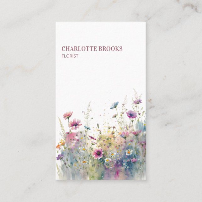 Minimalist Wildflowers Modern Watercolor Business Card (Front)