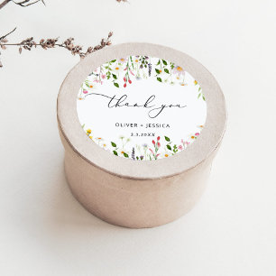 Minimalist wildflowers wedding classic round sticker