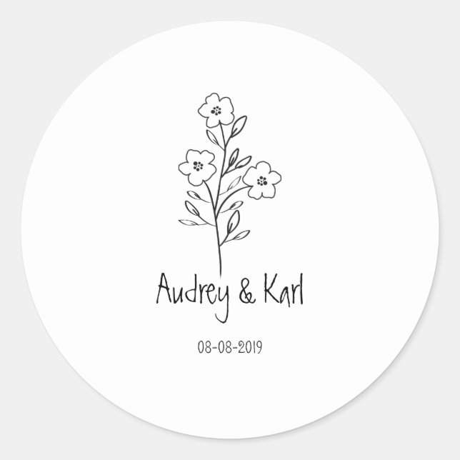 Minimalist Wildflowers Wedding Monogram Design Classic Round Sticker (Front)