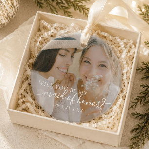 Minimalist Will You Be My Maid of Honour? Photo Ceramic Ornament