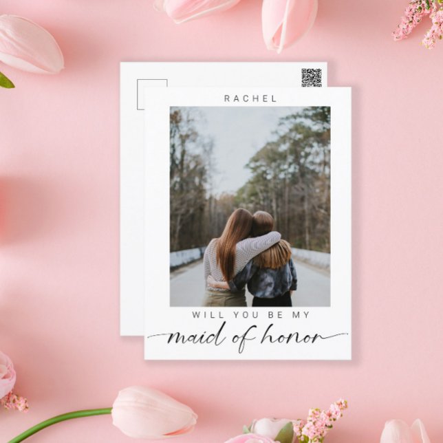 Minimalist Will you be my Maid of Honour Photo Chi Postcard (Creator Uploaded)
