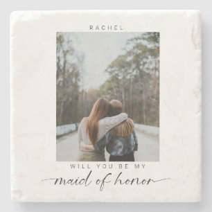 Minimalist Will you be my Maid of Honour Photo Chi Stone Coaster