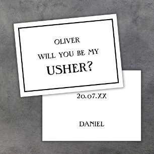 Minimalist Will You Be My Usher Proposal Black Invitation