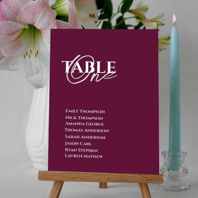Minimalist Wine Colour Wedding Table Seating Chart (Minimalist Wine Color Wedding Table Seating Chart)