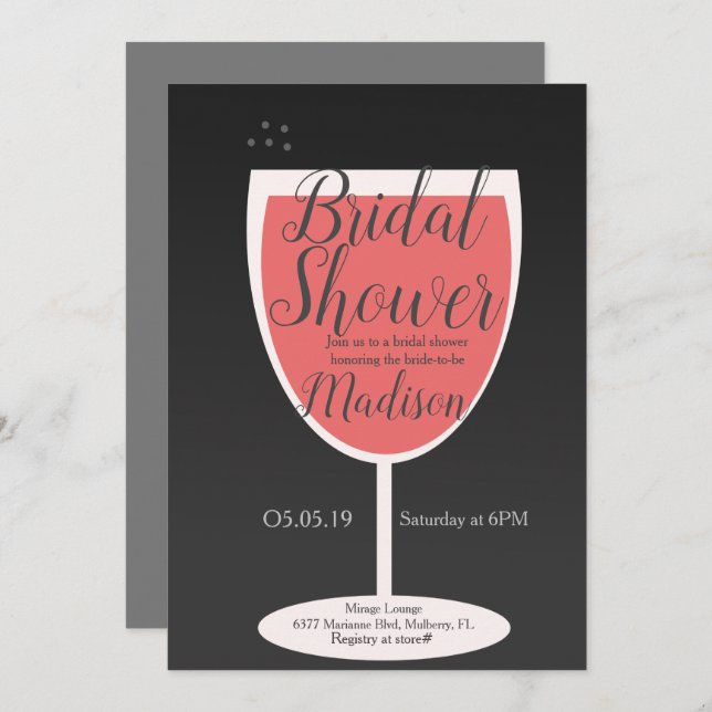 Minimalist Wine Tasting Coral Glass Bridal Shower Invitation (Front/Back)