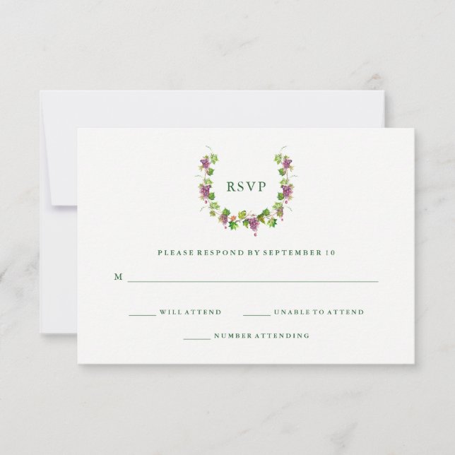 Minimalist Winery | Green Text Wedding Response (Front)