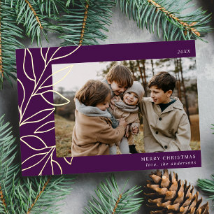Minimalist Winter Botanical Purple Photo Foil Holiday Card
