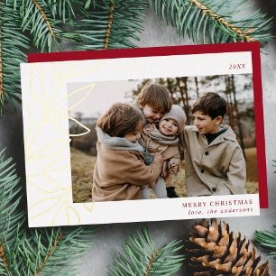 Minimalist Winter Botanical Red Photo Foil Holiday Card