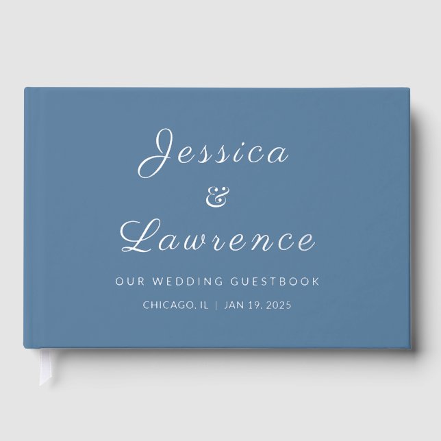 Minimalist Winter Dusty Blue Wedding  Guest Book (Front)