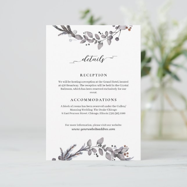 Minimalist Winter Dusty Blue wedding information  Enclosure Card (Standing Front)