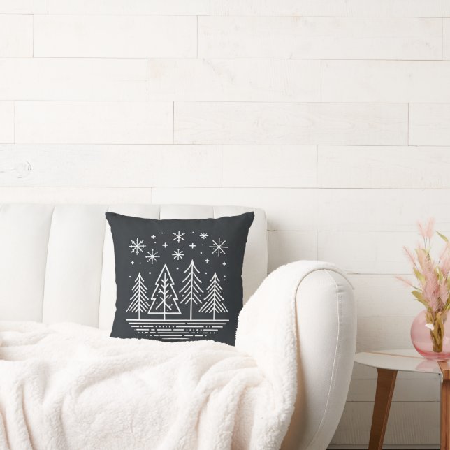 Minimalist Winter Forest – Elegant Snowy Tree Desi Cushion (Couch)
