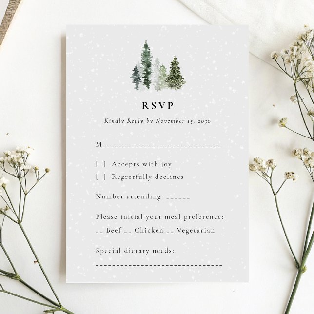 Minimalist Winter Forest Wedding RSVP Card (Creator Uploaded)