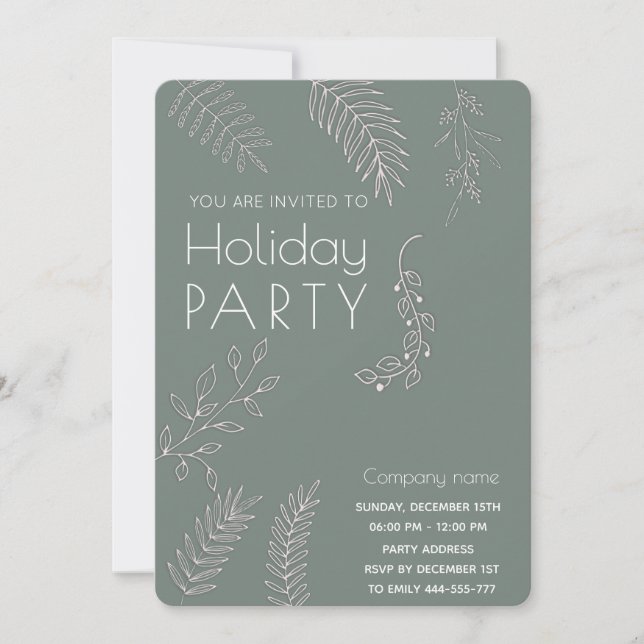 Minimalist winter greenery Holiday party   Invitation (Front)