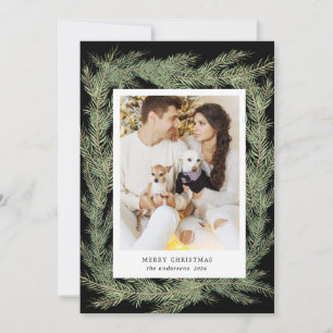 Minimalist Winter Greenery Merry Christmas Photo Holiday Card