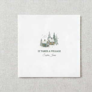 Minimalist Winter "It Takes a Village" baby shower Napkin