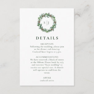 Minimalist Winter Monogram Wreath Wedding Enclosure Card