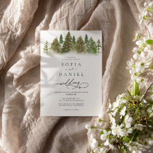 Minimalist Winter Mountain Pine Trees Wedding Invitation